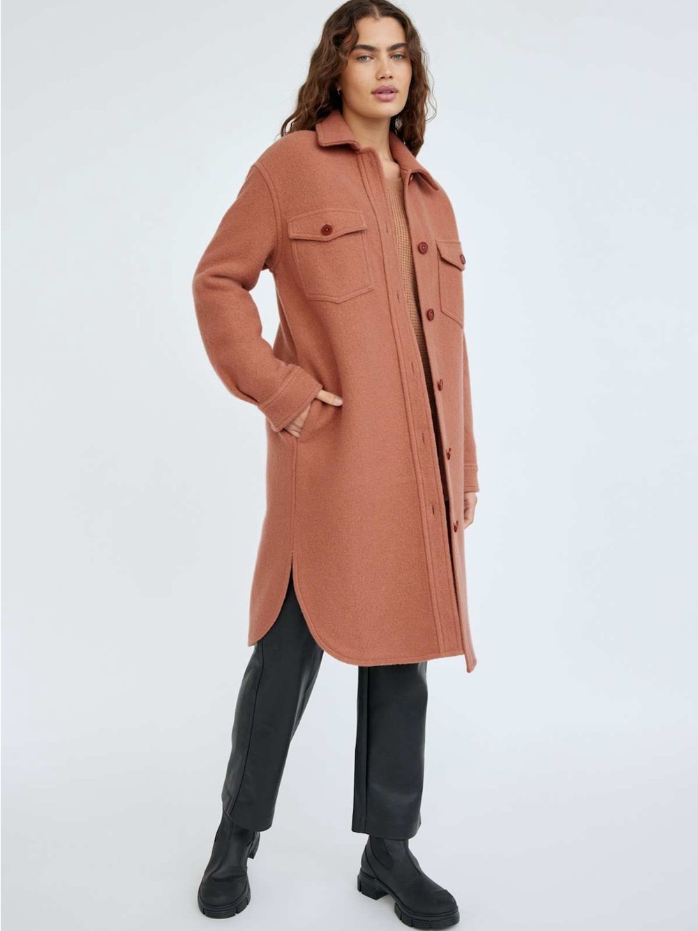 Wilfred Long Ganna Shacket Merino Wool in Buenos Aires/ Terracotta Size XL